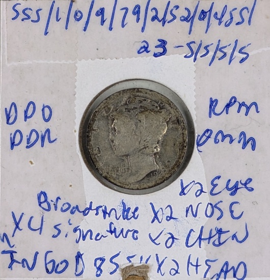 ERROR 1923 Silver Mercury Dime- DDO