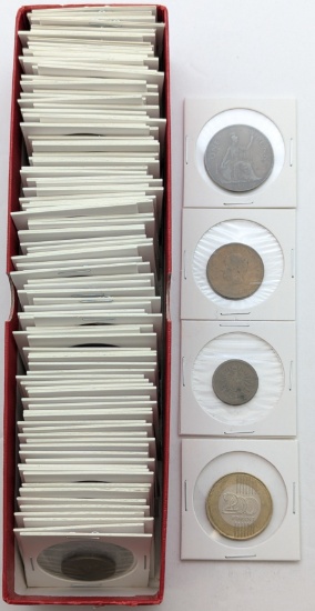 Large Lot of 100+ Foreign Coins in Flips - UK, Hungary, etc.