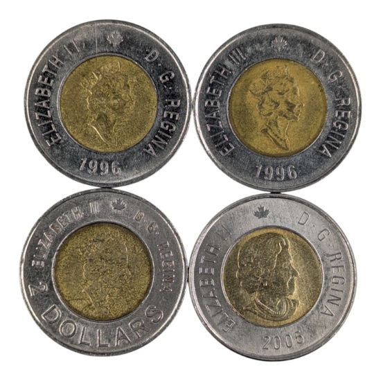 Lot of 4 Canada $2 Coins - 1996-2005