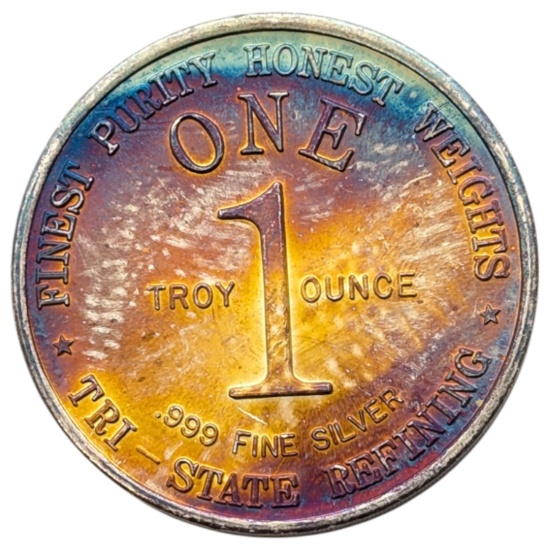1 Ounce Fine .999 Silver Round - Tri State Refining - Beautifully Toned