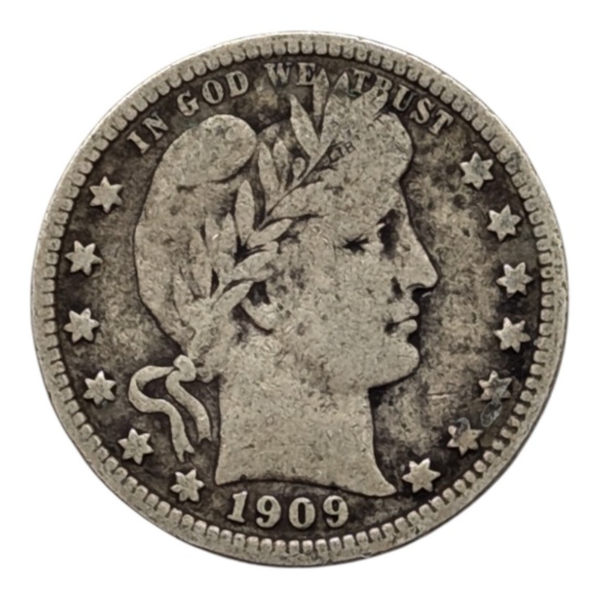 1909-D Silver Barber Quarter- Great Condition