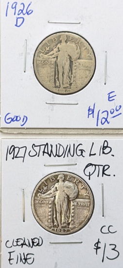 Lot of 2 Silver Standing Liberty Quarters - 1926-D, 1927
