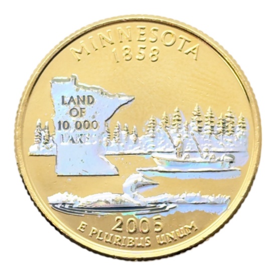 24K Gold Plated Holographic 2005-D State Quarter - Minnesota