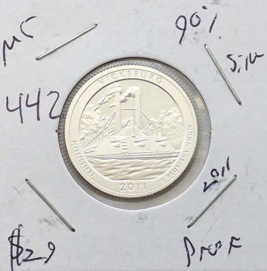 2011-S Silver America the Beautiful Quarter - Vicksburg - Proof - Light Toning