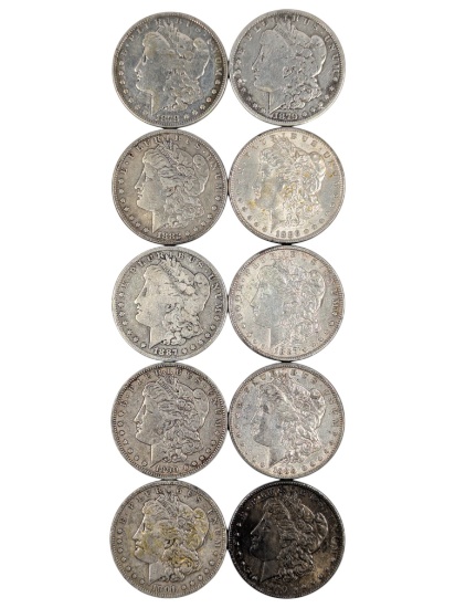 Lot of 10 Morgan Silver Dollars - 1879-1901