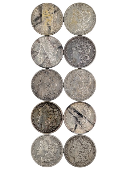 Lot of 10 Morgan Silver Dollars - 1879-1900