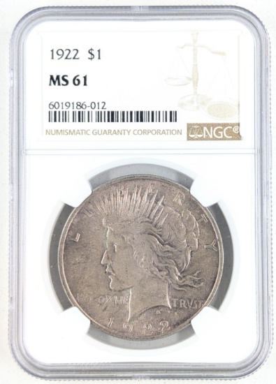 NGC 1922 MS 61 Toned Peace Dollar