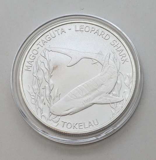 2018 Tokelau - 5 Dollar Fine .999 Silver Shark Round