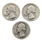 Lot of 3 Silver Washington Quarters - 1940, 1941, 1942-D