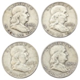 Lot of 4 Silver Franklin Half Dollars - 1958-D-1961-D