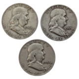 Lot of 3 Silver Franklin Half Dollars - 1952-D-1954-D