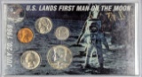 US Lands First Man on the Moon 7/20/1969 Coin Set w/ Silver Kennedy