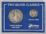 Two Silver Classics Set - 1945 Walking Liberty Half, 1944 Mercury Dime
