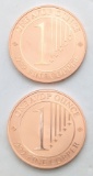 Lot of 2 - 1 Ounce (each) Fine .999 Copper Rounds - Schloss Guldengossa