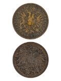 Lot of 2 Austrian Empire Coins - 1881 1 Kreuzer, 1894 2 Heller