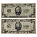 Lot of 2 - 1934 $20 Notes - Green Seals