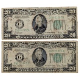 Lot of 2 - 1934 C/D $20 Notes - Green Seals