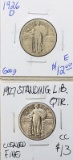 Lot of 2 Silver Standing Liberty Quarters - 1926-D, 1927