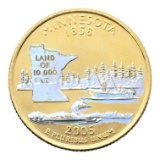 24K Gold Plated Holographic 2005-D State Quarter - Minnesota