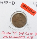 ERROR 1957-D Lincoln Wheat Cent - Filled 