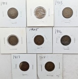 Lot of 8 Indian Head Cents - 1901-1908