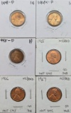 Lot of 6 Lincoln Cents - 1941-1967 - Mixture of Wheat or Memorial