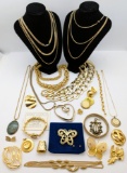 Large Lot of Gold tone Costume Ladies Jewelry - Necklaces, Brooches, Earrings, Bracelets, etc.
