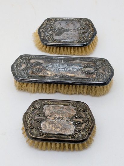 Lot of 3 Art Deco Vanity Silver-plated brushes