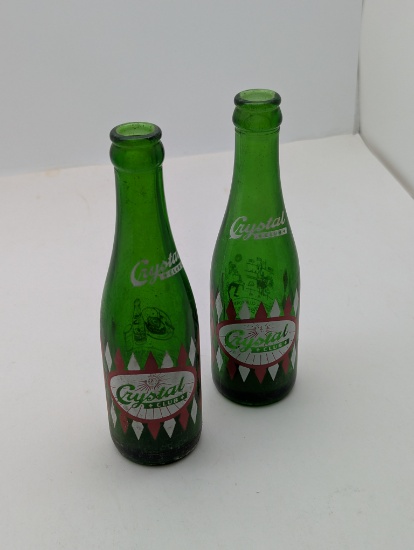 Lot of 2 Crystal LIght Vintage Green Bottles