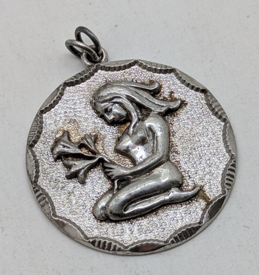 Antique Heavy Sterling Silver Pendant - Zodiac?