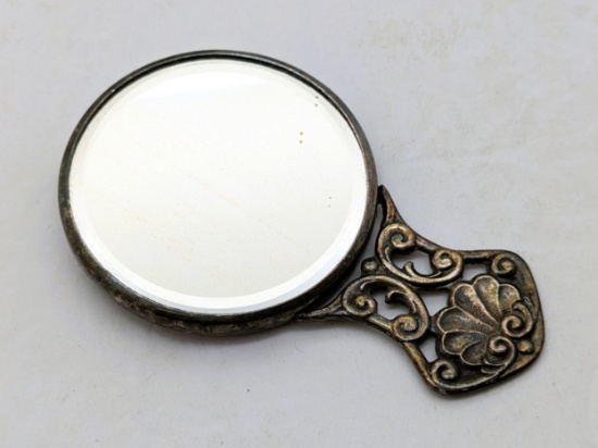 Small Pewter handheld mirror - Marked Denmark