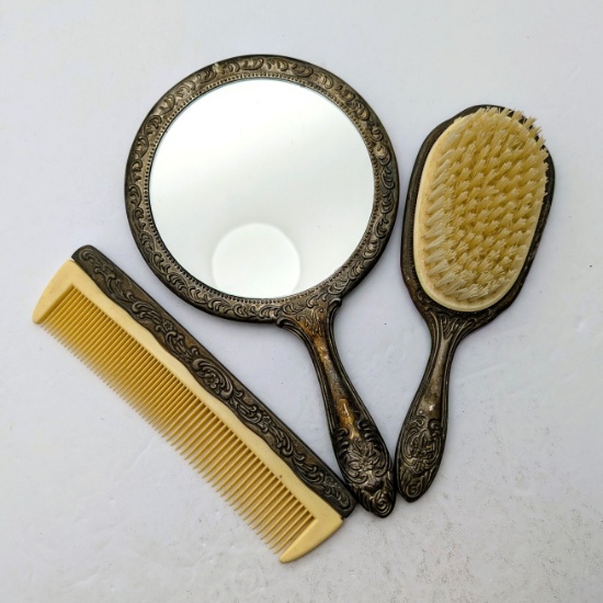 3 piece hair set - Pewter backing - Nice heavy estate piece