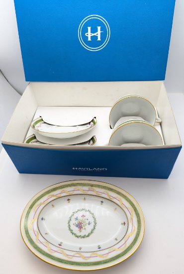 Haviland Limoges Cup, Saucer and plate set - Original Box - Vieux Paris Vert