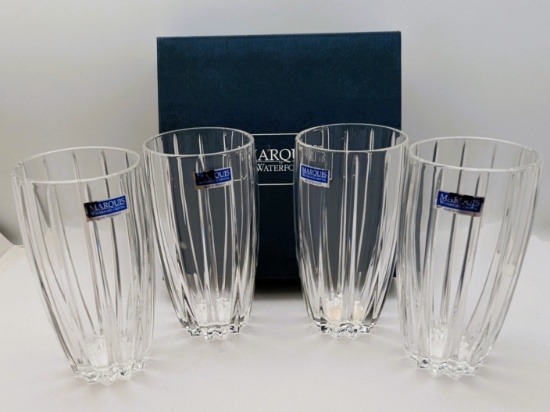 FEATURE - Set of 4 Marquis by Waterford Lead Crystal - Omega Highball - NEW