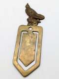 Vintage Heavy Brass Book Page Marker with Bird Top