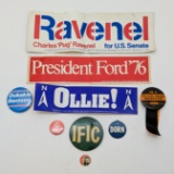 Lot of Political Pins and Vintage Stickers