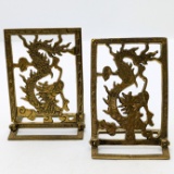 Vintage Chinoiserie Dragon Brass Folding Bookends