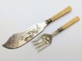 Antique Victorian Serving  Fork and Cutting Knife with possible bone handle