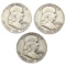 Lot of 3 Silver Franklin Half Dollars - 1957-D, 1958-D, 1959-D