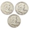 Lot of 3 Silver Franklin Half Dollars - 1952, 1953-D, 1954