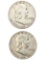 Lot of 2 Silver Franklin Half Dollars - 1954-D, 1954