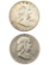 Lot of 2 Silver Franklin Half Dollars - 1957, 1957-D