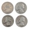 Lot of 4 Silver Washington Quarters - 1941-1944