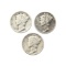 Lot of 3 Silver Mercury Dimes - 1942, 1943, 1944