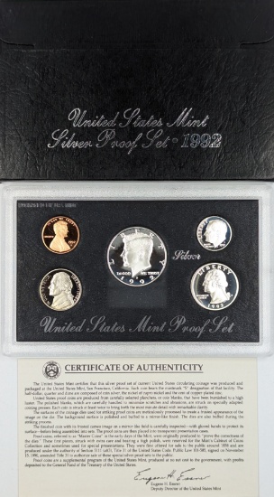 1992 Silver US Mint Proof Set - w/ Silver JFK, Quarter & Dime - COA