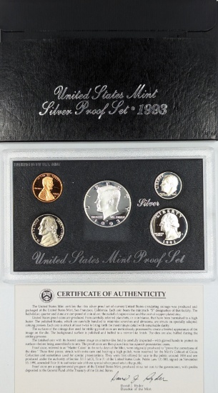 1993 Silver US Mint Proof Set - w/ Silver JFK, Quarter & Dime - COA