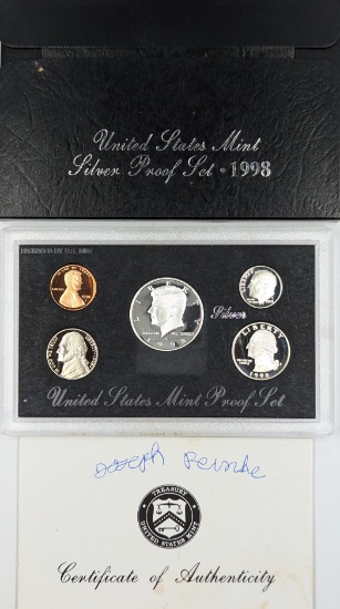 1998 Silver US Mint Proof Set - w/ Silver JFK, Quarter & Dime - COA