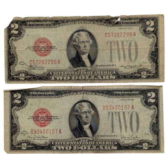 Lot of 2 - 1928 $2 Note - Red Seal