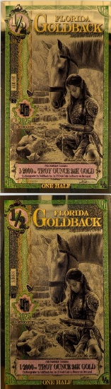 Lot of 2 - 2025 1/2 Florida Goldbacks 1/2000th Troy Ounce 24K Gold each