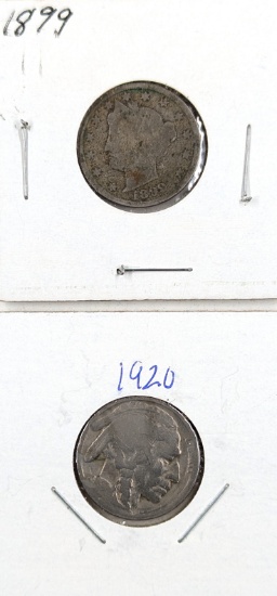 Lot of 2 Nickels - 1899 V & 1920 Buffalo Head
